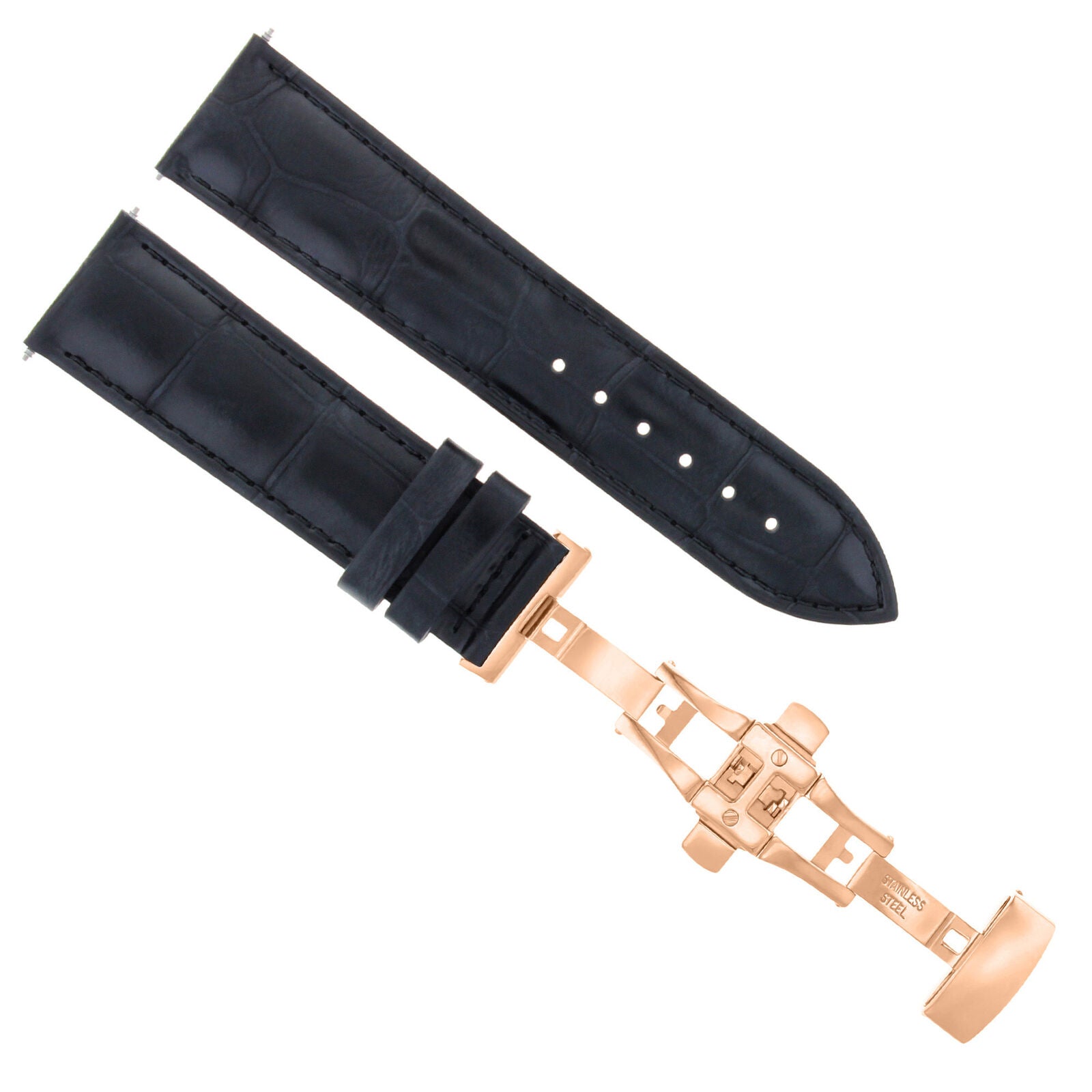 LEATHER WATCH BAND STRAP FOR CITIZEN CLASP ROSE BLACK - 24MM