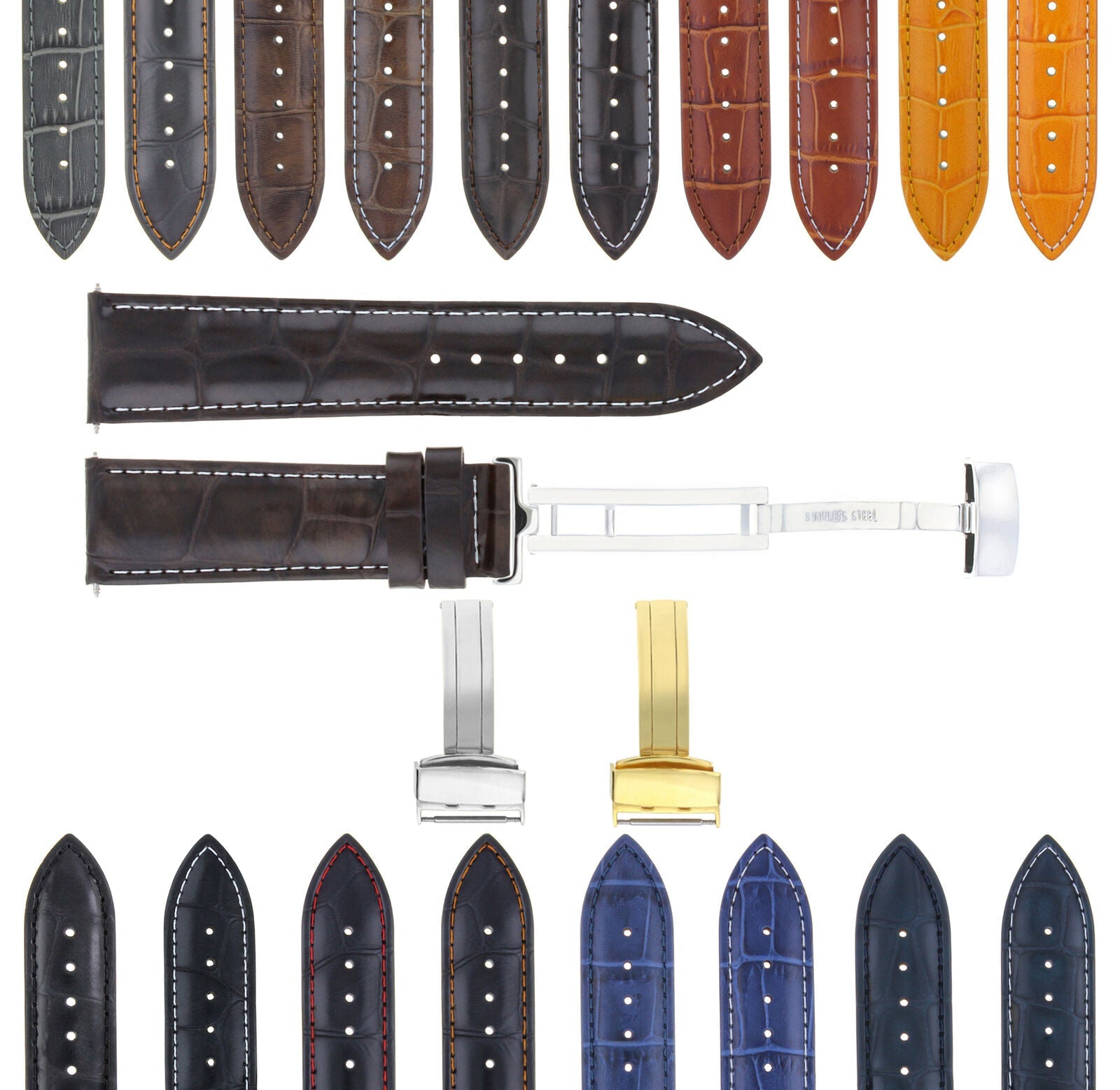 LEATHER BAND STRAP DEPLOYMENT CLASP FOR TISSOT PRC200 22MM