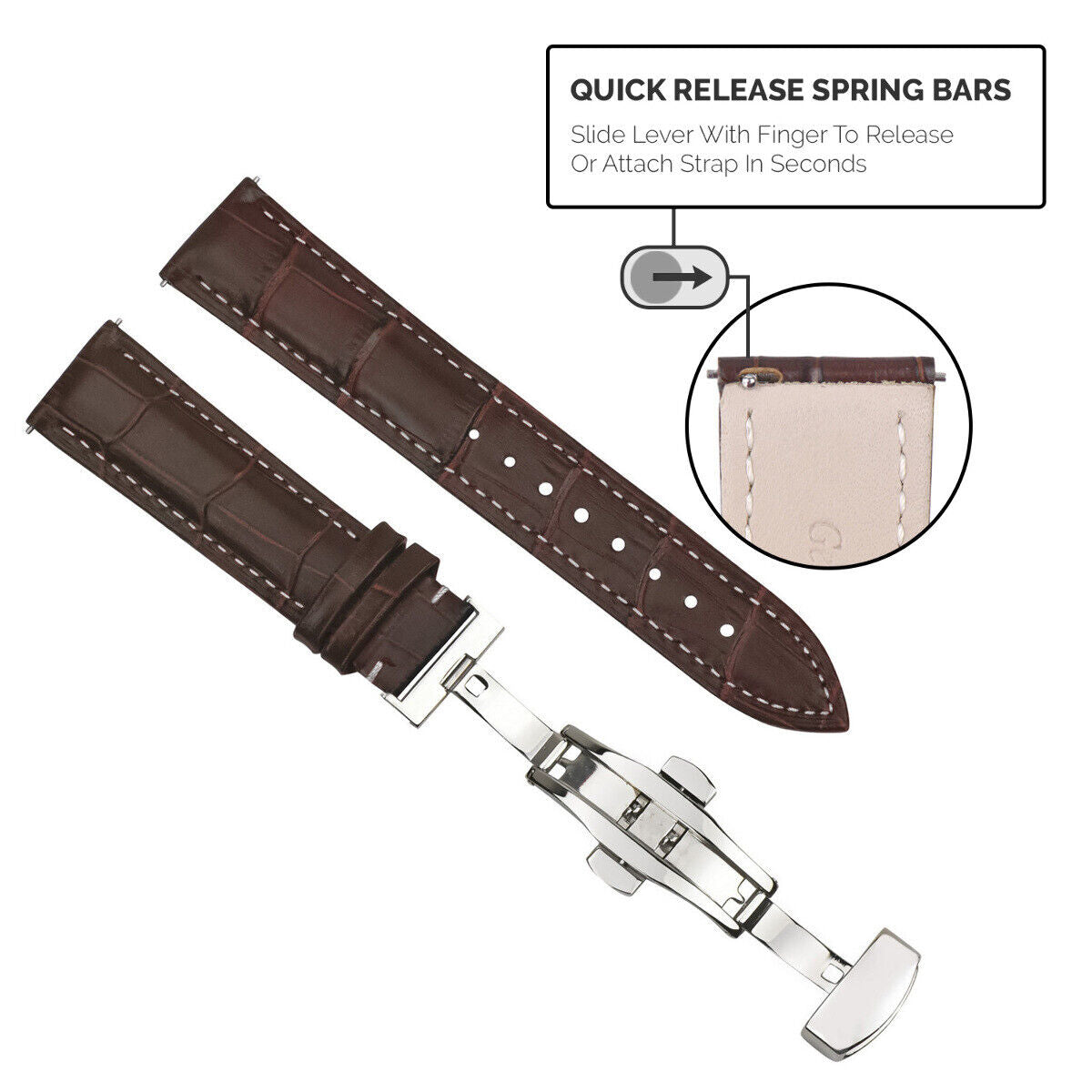 GENUINE LEATHER WATCH BAND STRAP-QUICK RELEASE FOR SEIKO 5 KINETIC WATCH 22MM