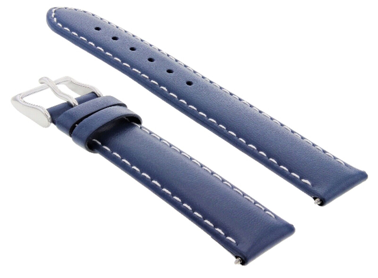 22MM SMOOTH LEATHER WATCH BAND STRAP SMOOTH FOR MOVADO WATCH BLUE WHITE STITCH