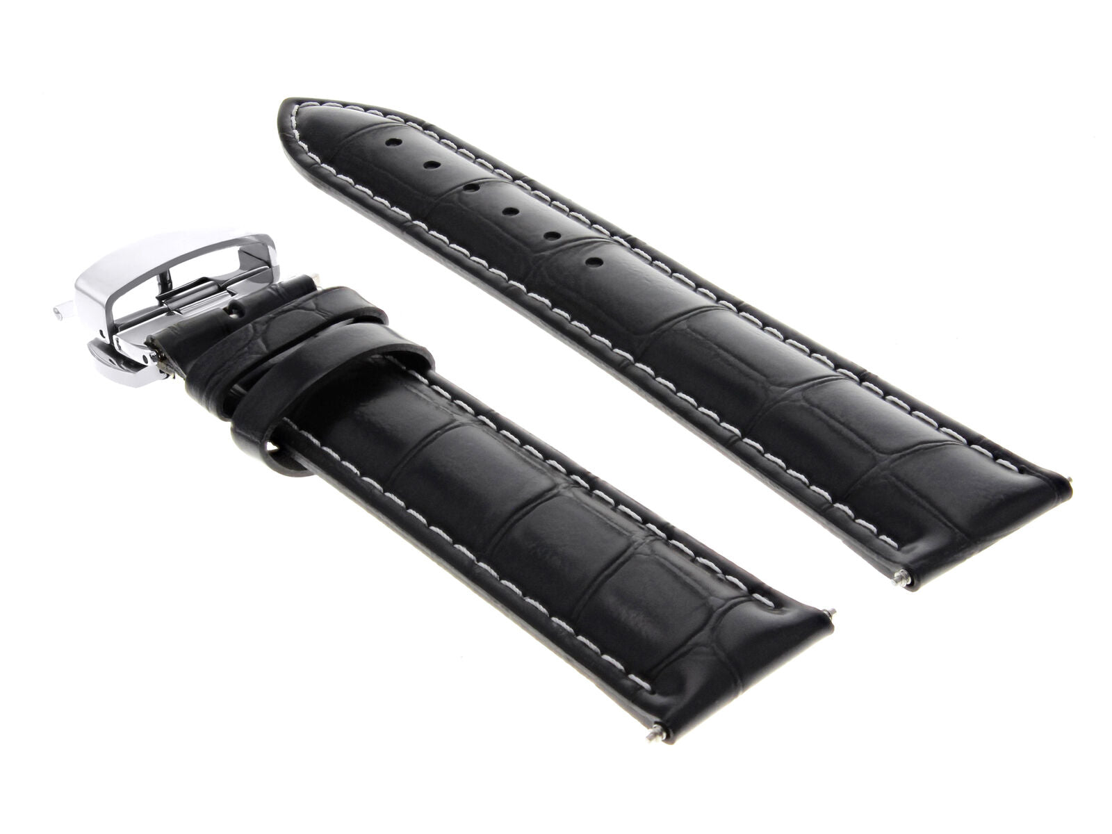 19MM LEATHER BAND STRAP DEPLOYMENT BUCKLE CLASP FOR BAUME MERCIER WATCH BLACK WS