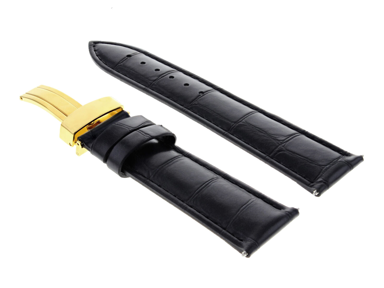 20MM LEATHER WATCH BAND STRAP BAND CLASP FOR ROLEX DATE DATEJUST BLACK GOLD