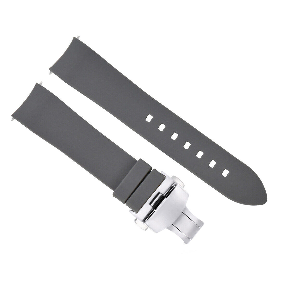 CURVED END SILICONE WATCH BAND RUBBER STRAP +CLASP - 21MM