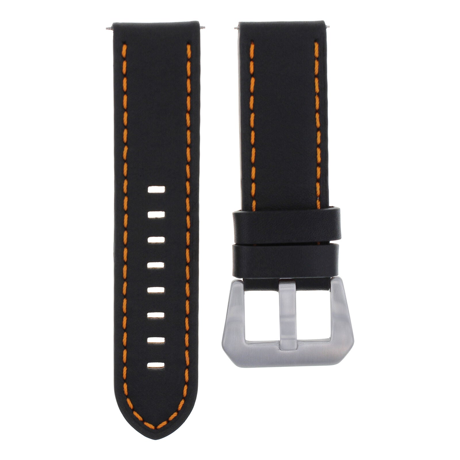 22MM COW LEATHER WATCH BAND STRAP FOR ANONIMO WATCH BLACK ORANGE STITCHING