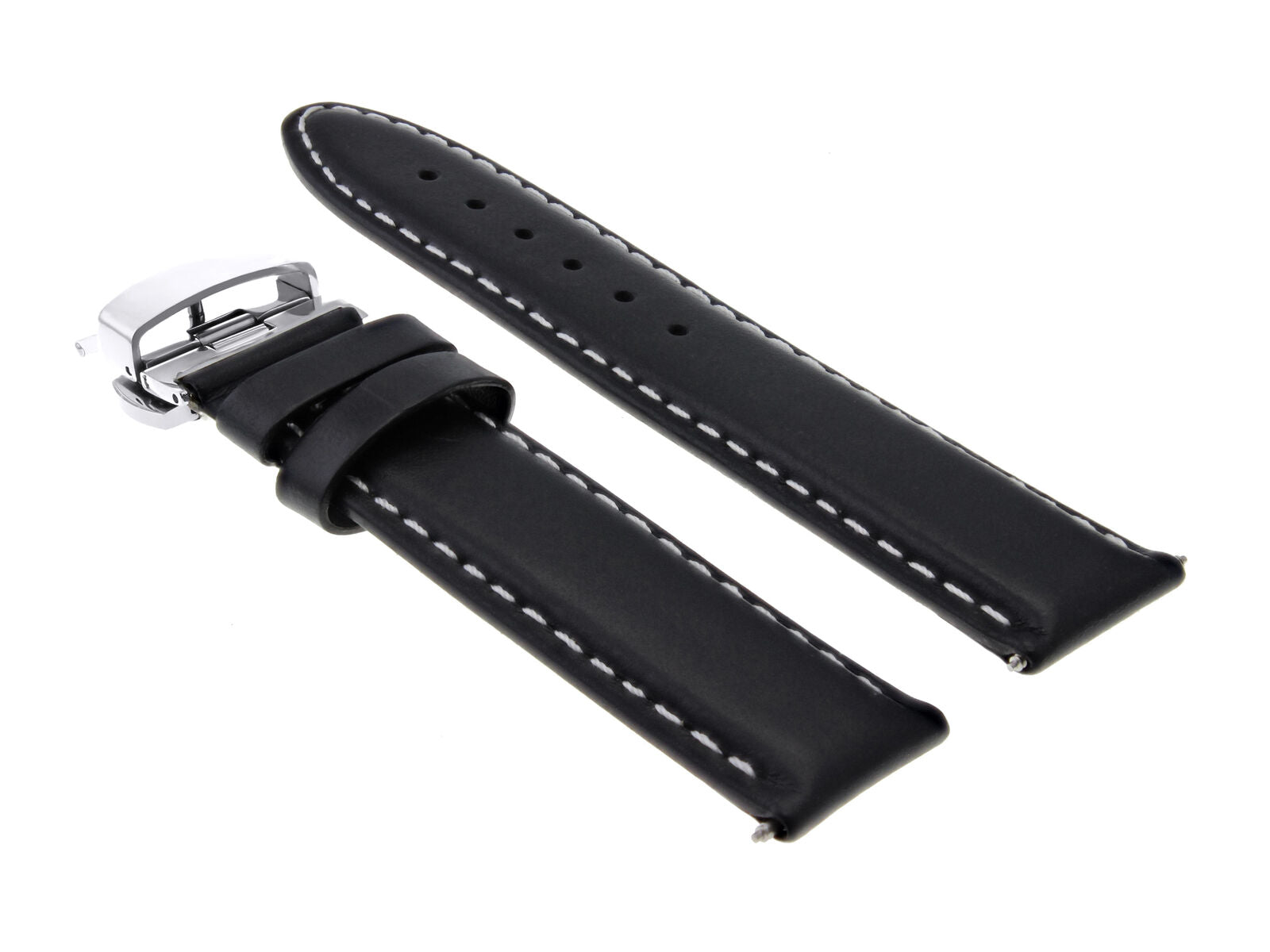 18MM LEATHER WATCH BAND SMOOTH WATERPROOF STRAP FOR IWC BUTTERFLY CLASP BLACK WS