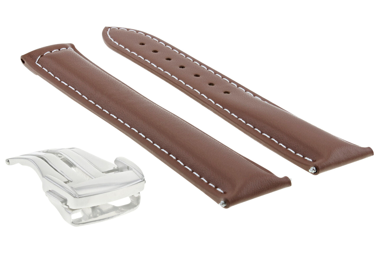 22MM LEATHER STRAP BAND FOR OMEGA SEAMASTER WATCH DEPLOYMENT CLASP BUCKLE TAN WS