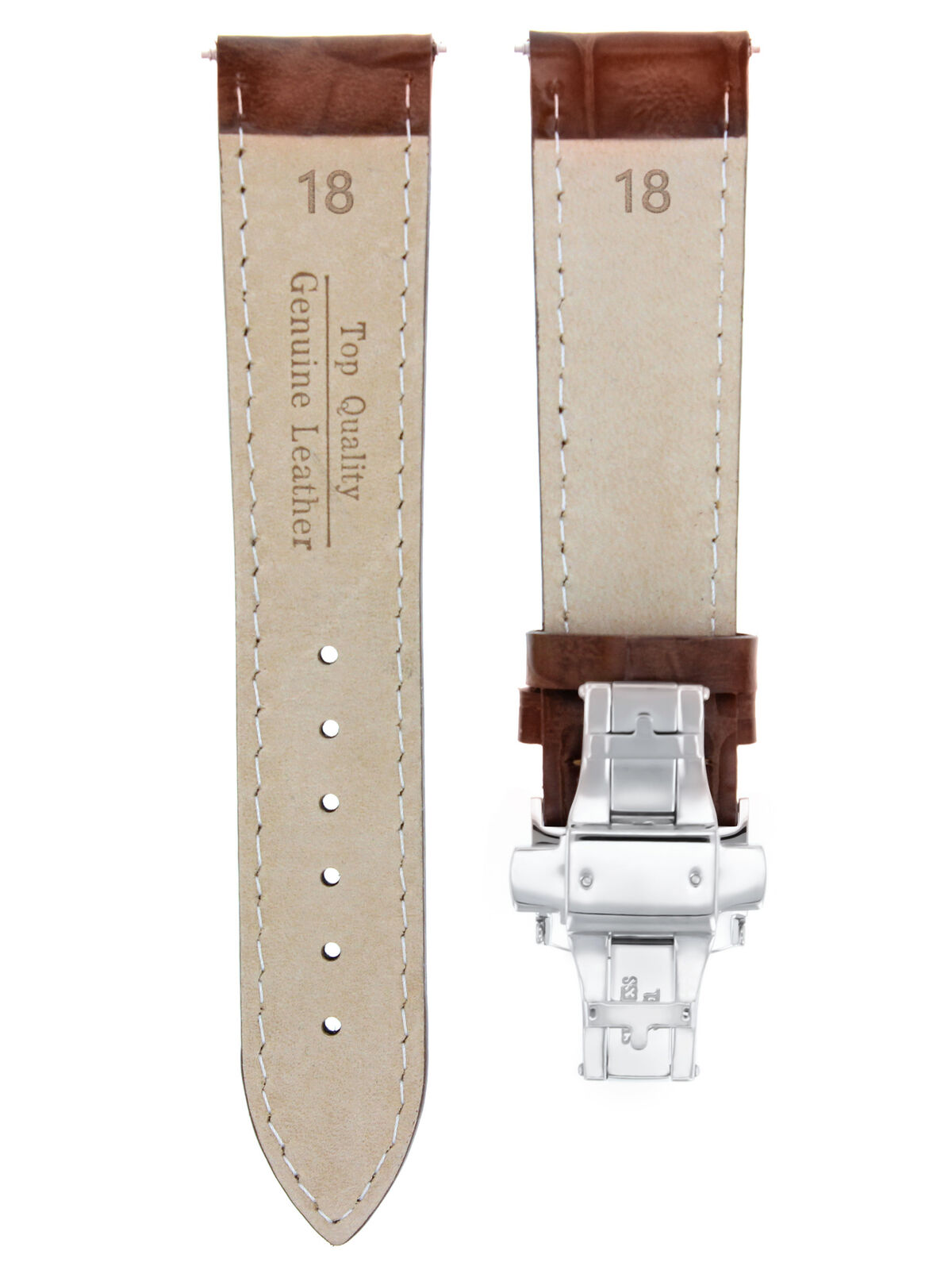 18MM LEATHER STRAP WATCH BAND FOR GUESS DEPLOYMENT CLASP LIGHT BROWN WS