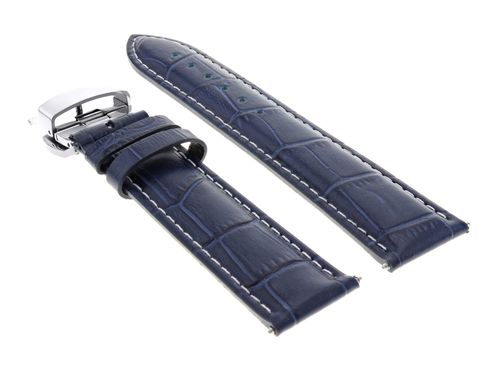 20MM  LEATHER WATCH STRAP BAND DEPLOYMENT CLASP BUCKLE FOR IWC PORTUGESE BLUE WS