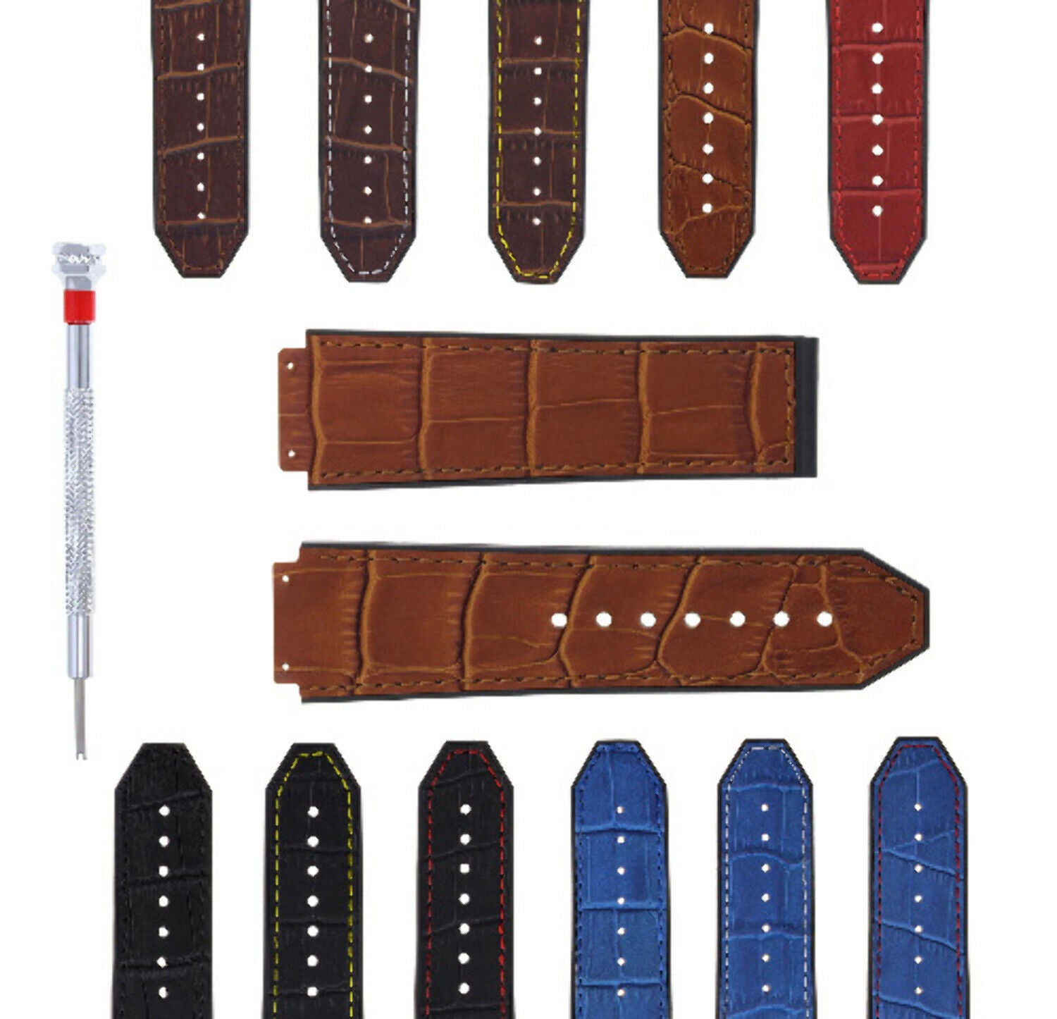 24MM ALLIGATOR LEATHER RUBBER BAND STRAP FOR 44-45MM HUBLOT BIG BANG SCREWDRIVER