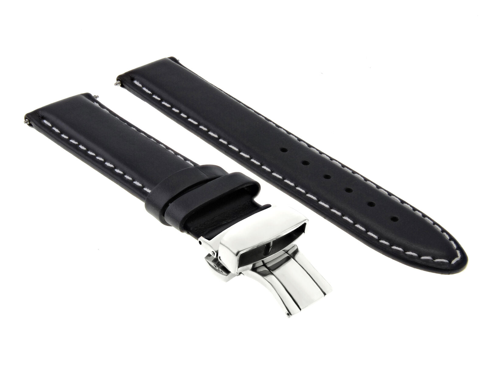 18MM LEATHER WATCH SMOOTH STRAP DEPLOYMENT CLASP FOR ULYSSE NARDIN BLACK WS #2