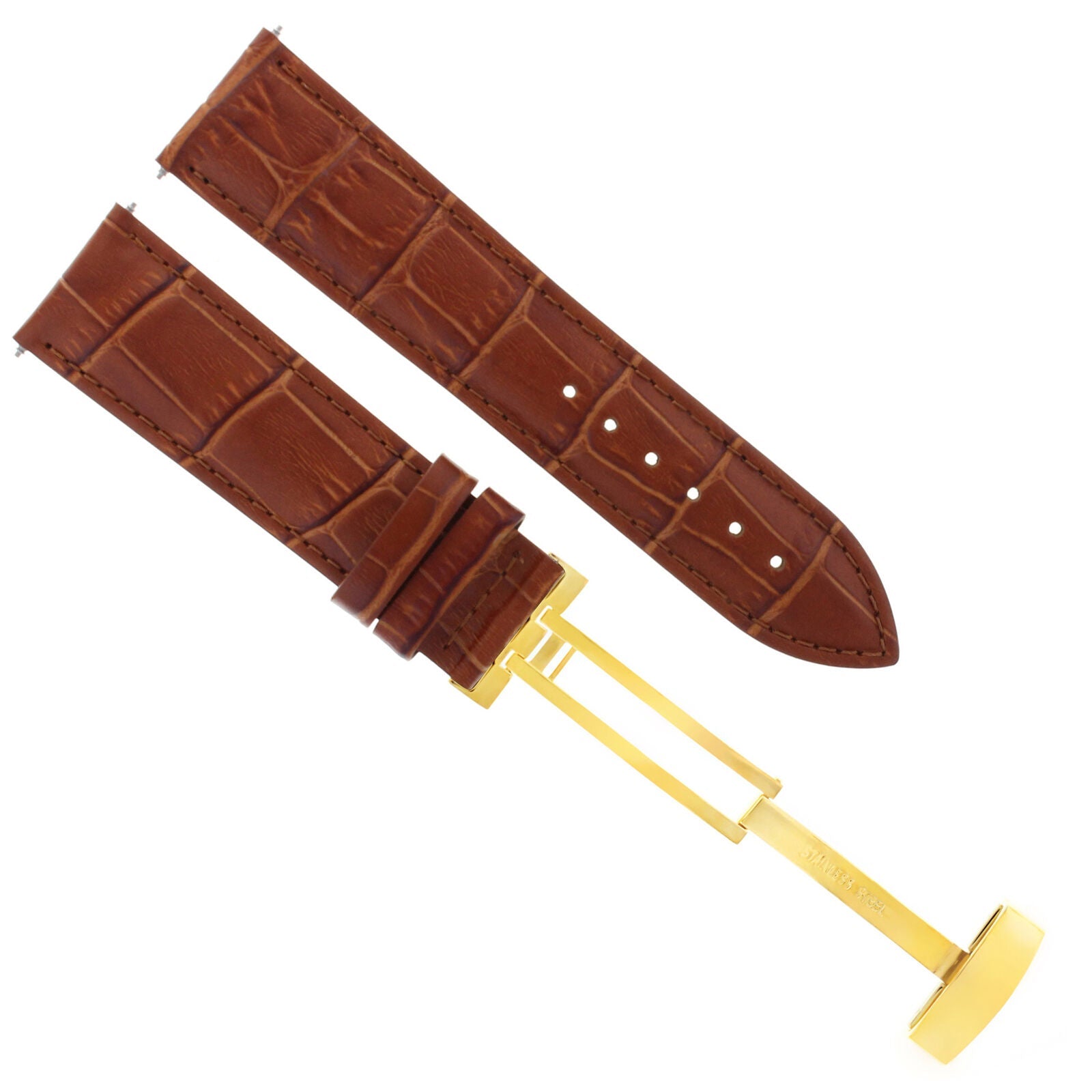 LEATHER WATCH STRAP BAND DEPLOYMENT CLASP FOR BREITLING GOLD 23MM