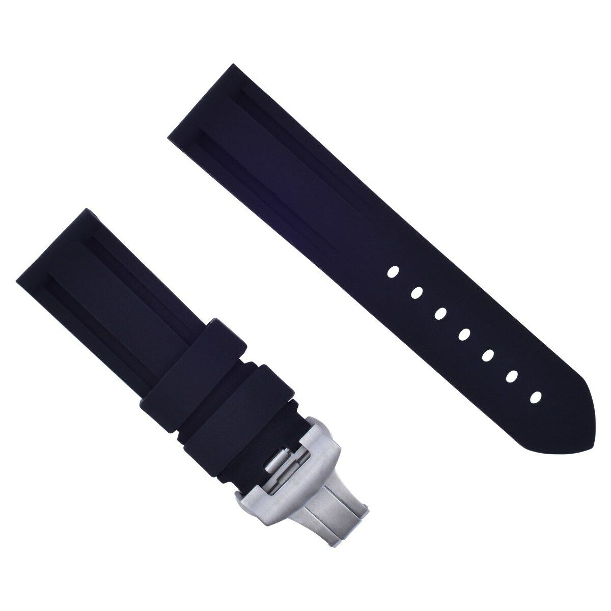 22MM RUBBER DIVER WATCH BAND DEPLOYMENT BUCKLE CLASP FOR 40MM PANERAI BLACK