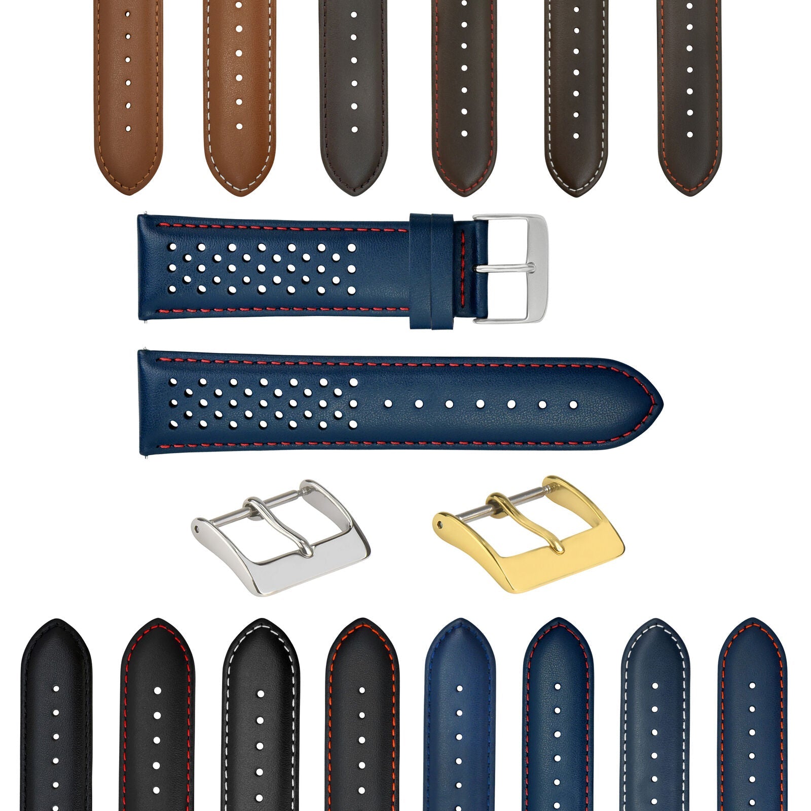 PERFORATED LEATHER RALLY WATCH STRAP BAND - QUICK RELEASE 18-19-20-21-22-23-24MM