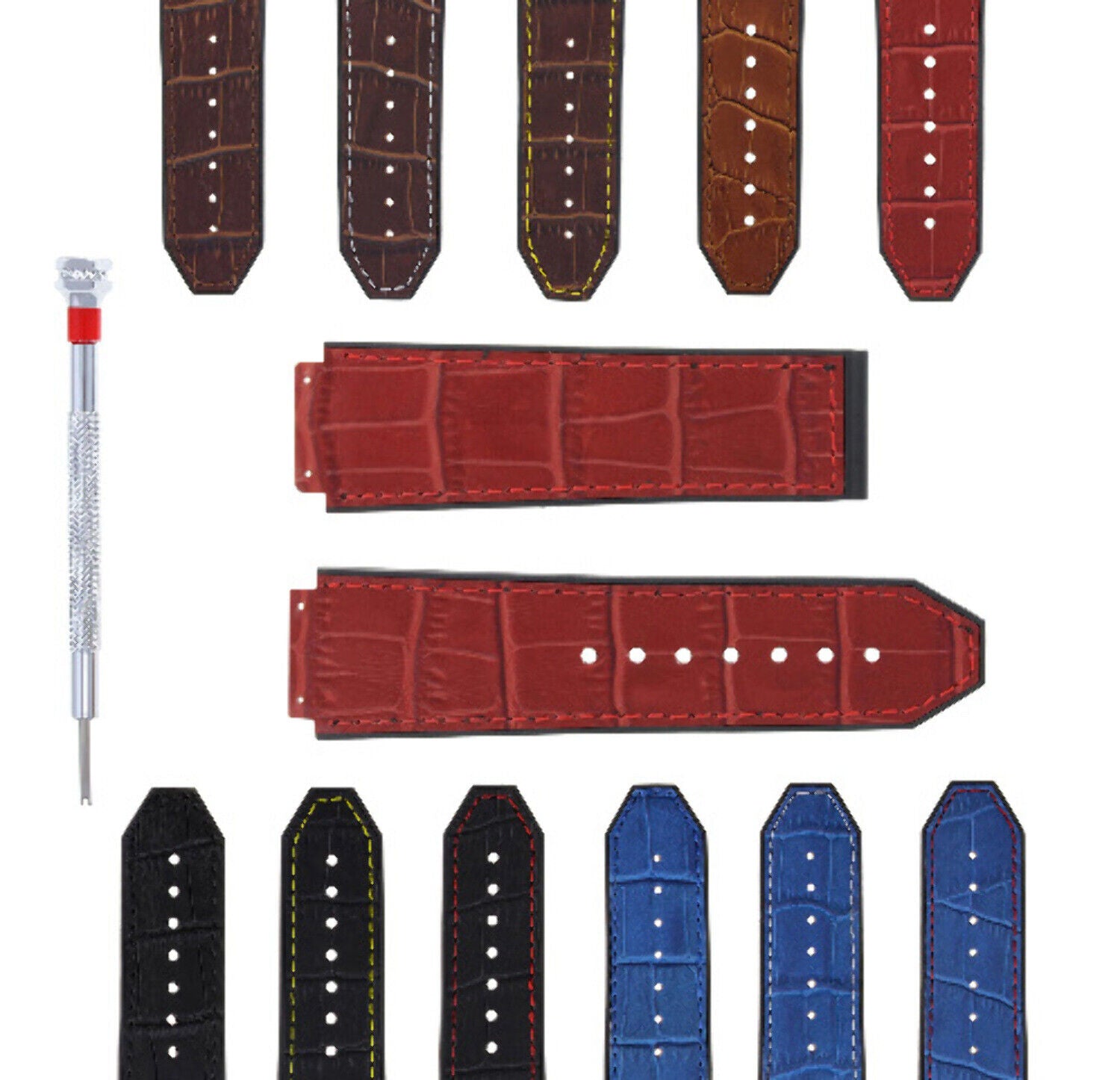 24MM ALLIGATOR LEATHER RUBBER BAND STRAP FOR 44-45MM HUBLOT BIG BANG SCREWDRIVER