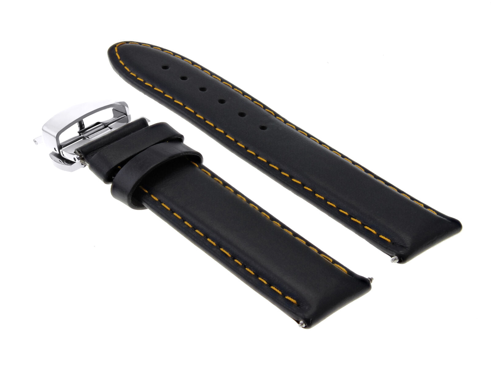 22MM LEATHER BAND SMOOTH STRAP FOR BREITLING  DEPLOYMENT CLASP BUCKLE BLACK OS