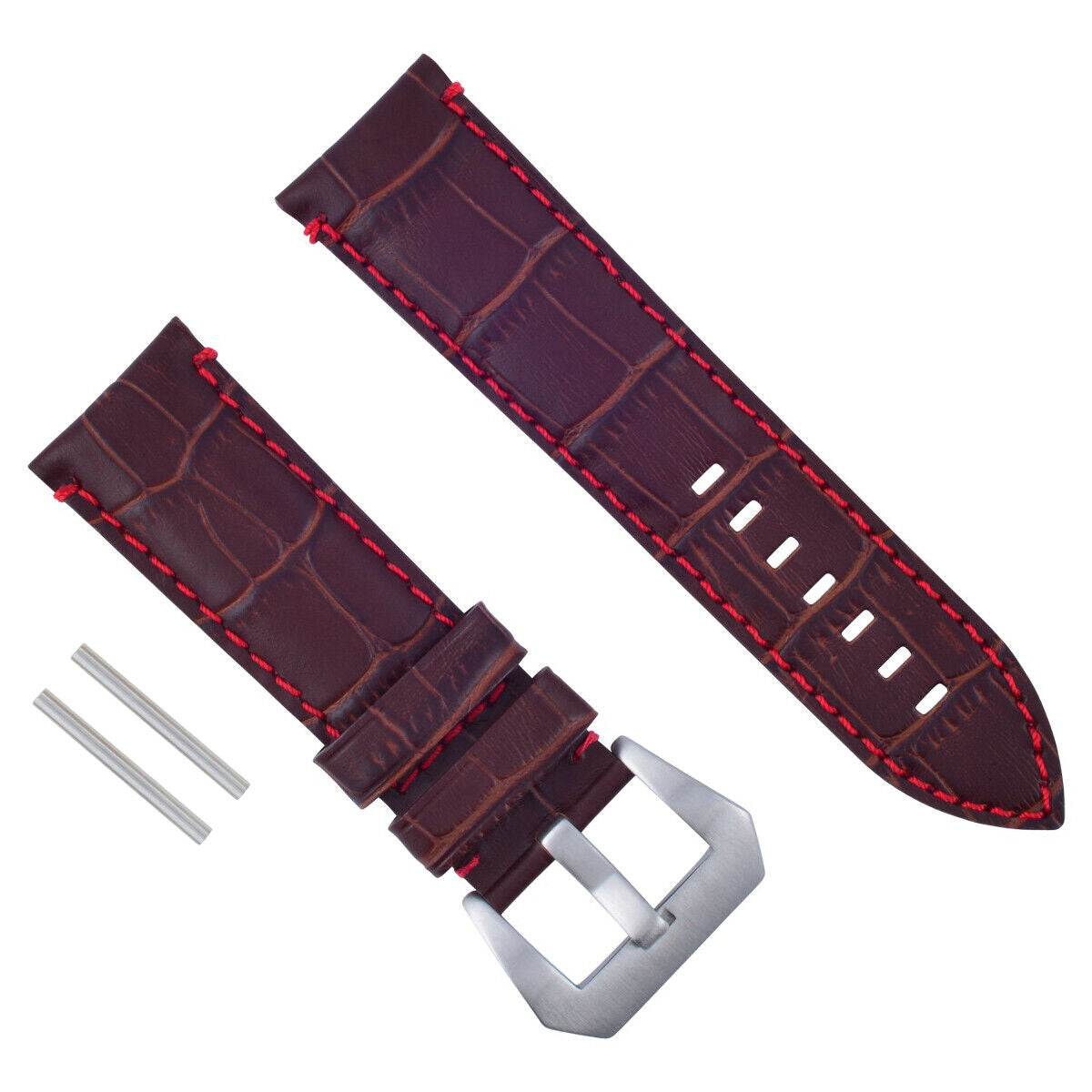 24MM GENUINE LEATHER WATCH BAND STRAP FOR LUM-TEC WATCH BROWN RED STITCH