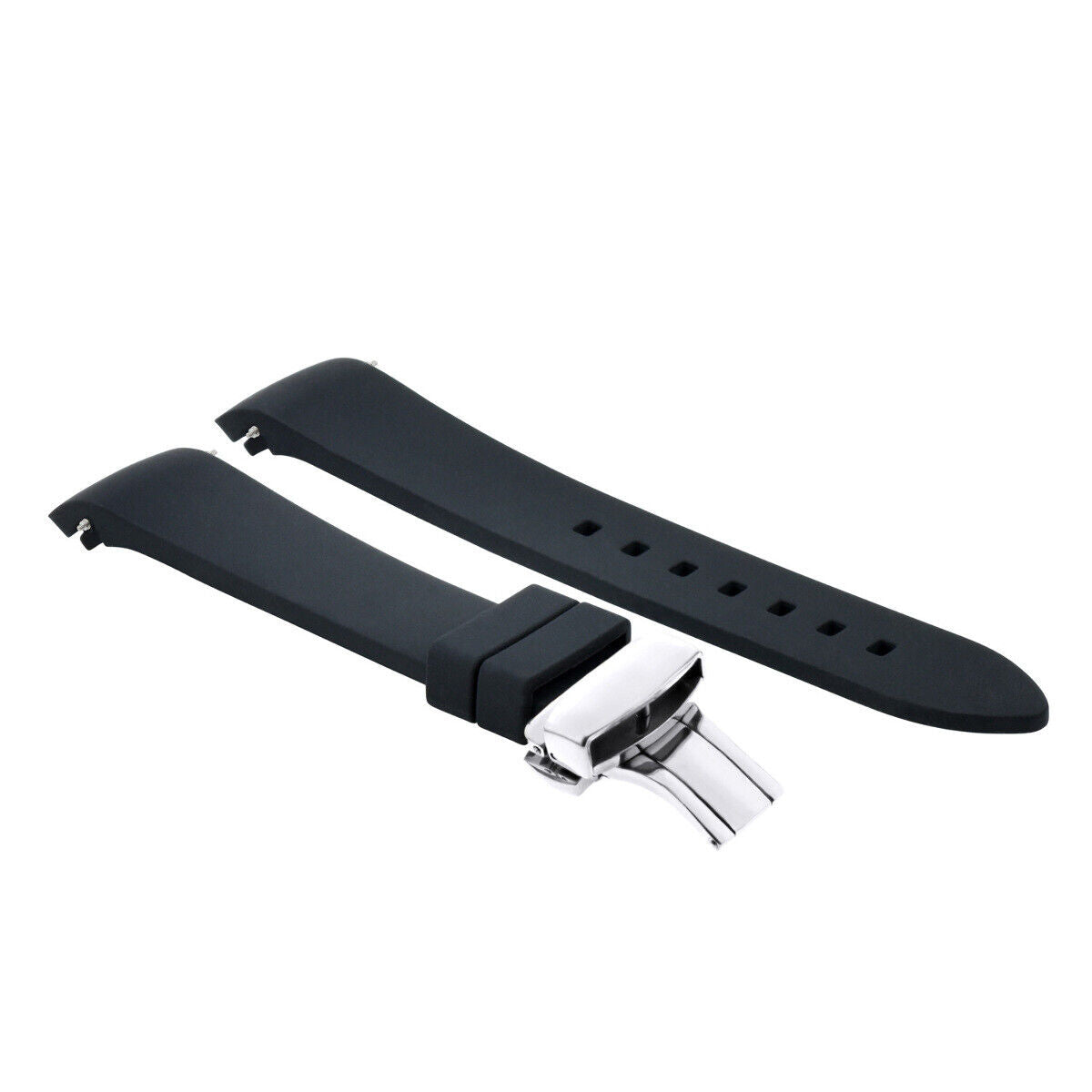 CURVED END SILICONE WATCH BAND RUBBER STRAP +CLASP - 21MM