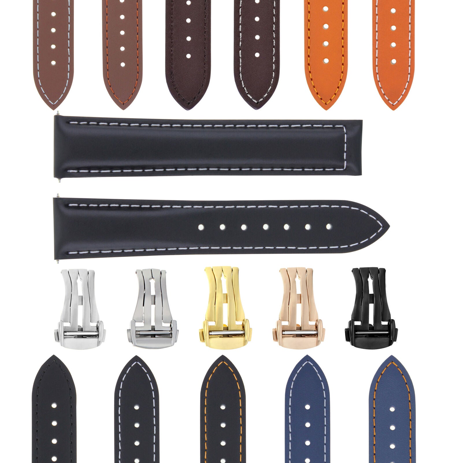 LEATHER WATCH BAND STRAP DEPLOYMENT BUCKLE  FOR ANY BRAND WATCH - 22MM