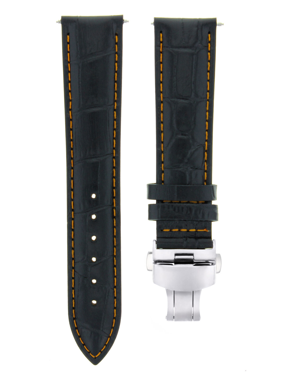 19MM LEATHER WATCH BAND STRAP DEPLOYMENT CLASP FOR MONTBLANC BLACK ORANGE STITCH