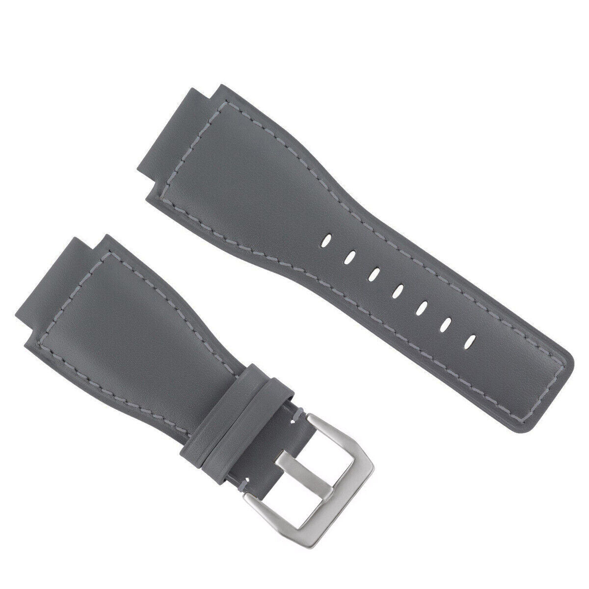 24MM SMOOTH LEATHER WATCH BAND STRAP FOR BELL ROSS BR-01-BR-03 SILVER BUCKLE