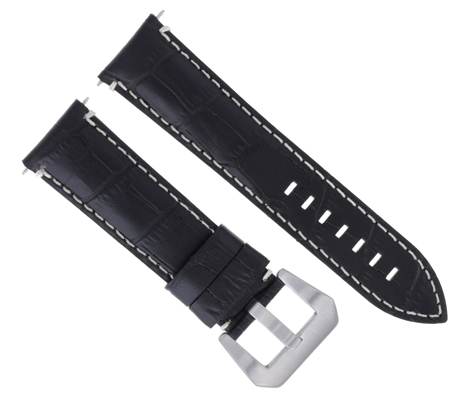 22MM GENUINE LEATHER WATCH BAND STRAP FOR ANONIMO WATCH BLACK WHITE STITCHING