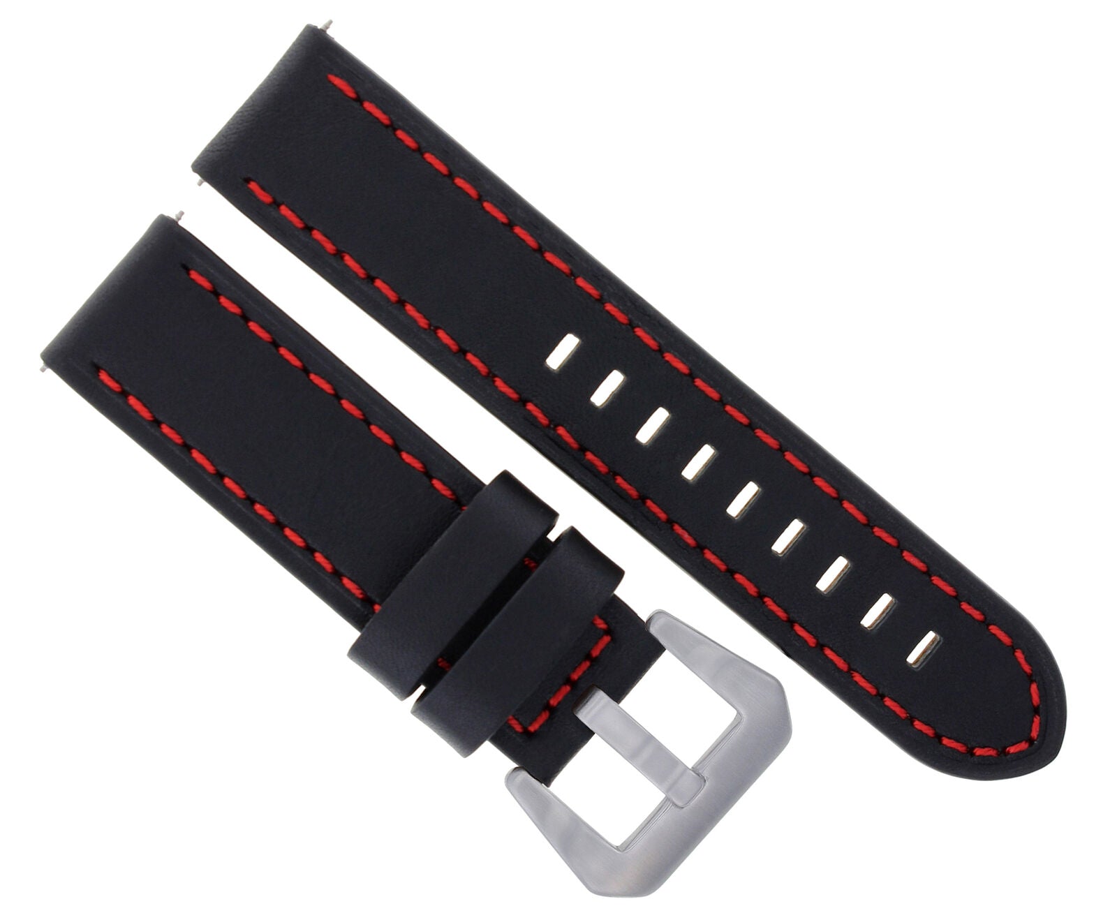 22MM LONG LEATHER WATCH BAND STRAP FOR BREITLING NAVITIMER AVENGER BLACK RED