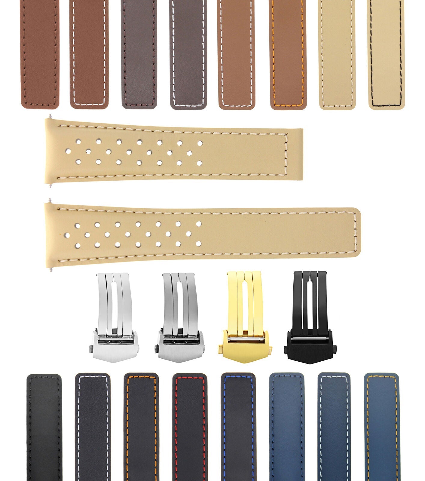 LEATHER WATCH BAND STRAP FOR ORIS ARTIX SPORT PERFORATED + D/CLASP - 20MM