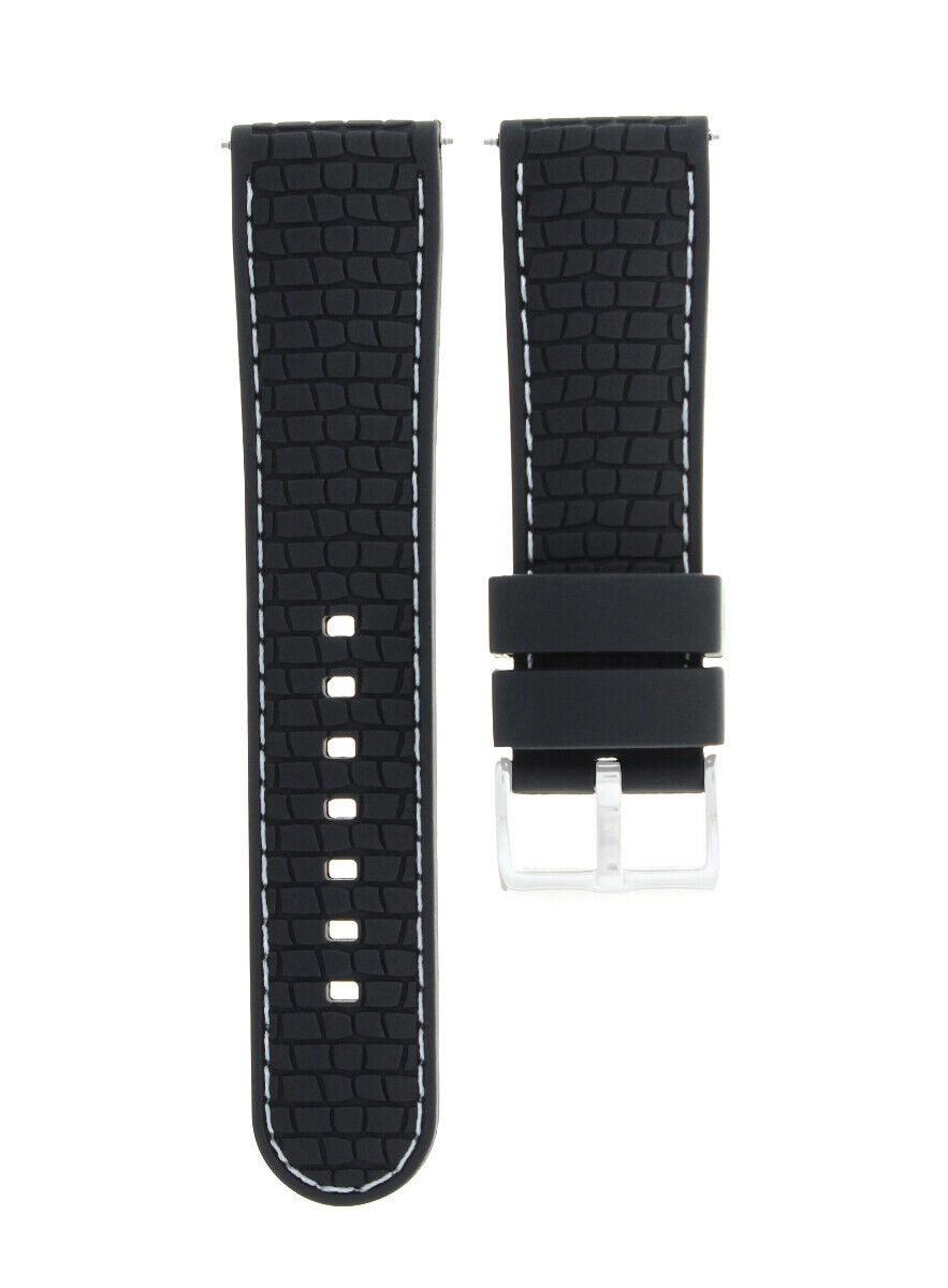 22MM RUBBER WATCH STRAP BAND FOR MENS FERRARI WATCH BLACK WHITE STITCHING