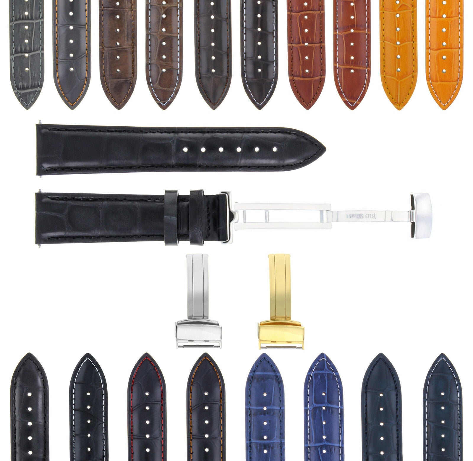 LEATHER BAND STRAP DEPLOYMENT CLASP FOR TISSOT PRC200 18MM