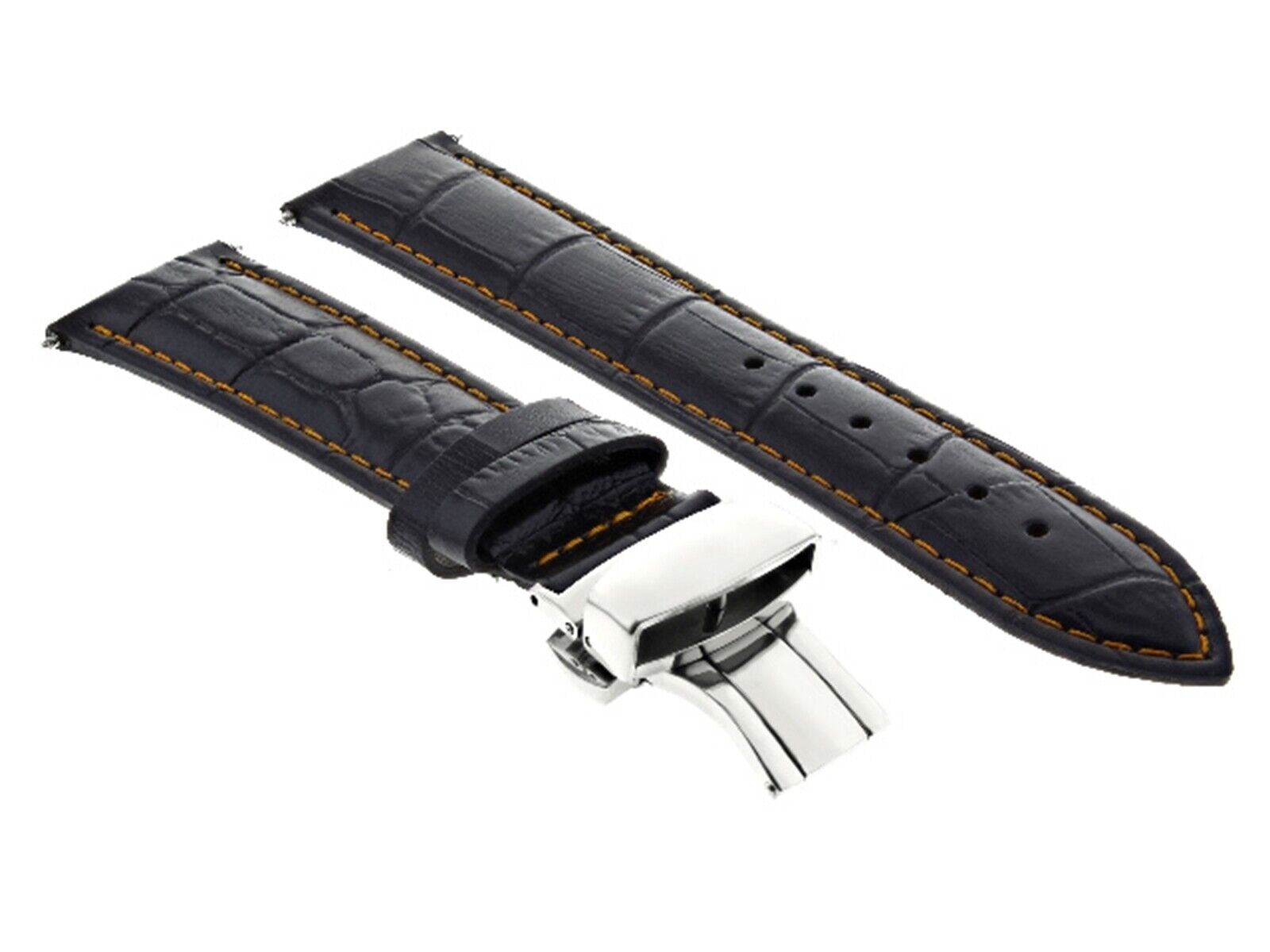 20MM LEATHER WATCH STRAP BAND DEPLOYMENT CLASP BRACELET FOR LONGINES BLACK OS