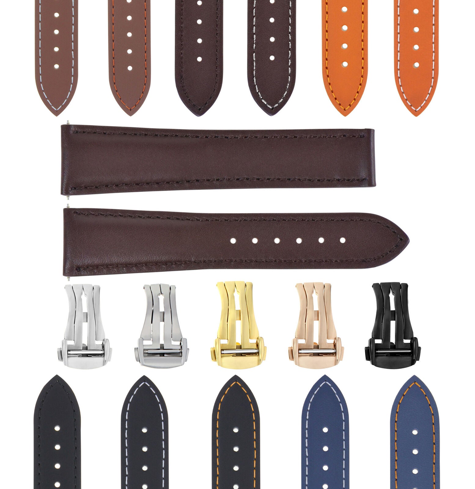 LEATHER WATCH BAND STRAP DEPLOYMENT BUCKLE  FOR ANY BRAND WATCH - 22MM