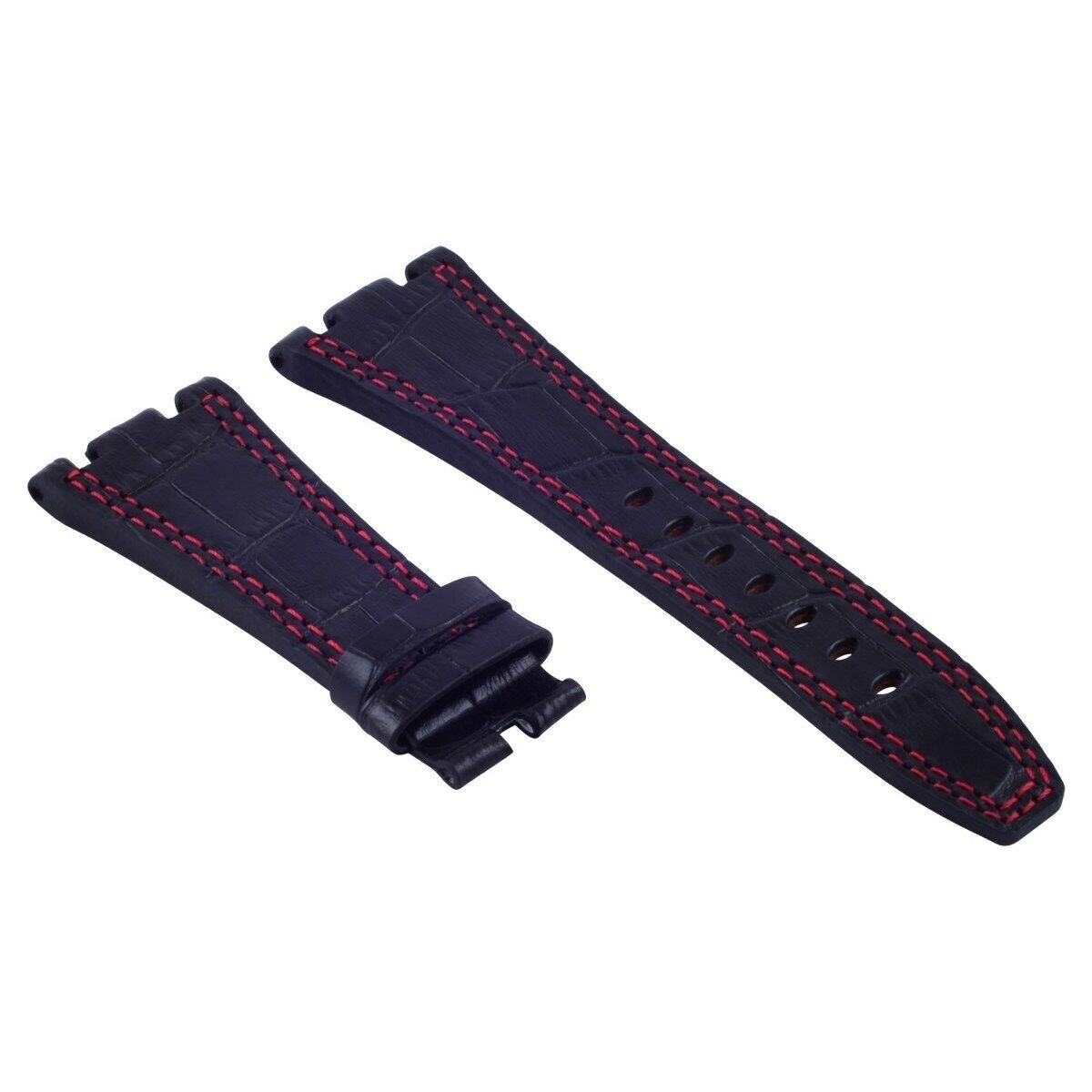 28MM LEATHER WATCH BAND STRAP FOR AUDEMARS PIGUET ROYAL OAK BLACK RED STITCH