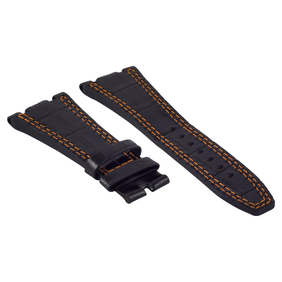 28MM LEATHER WATCH BAND STRAP FOR AUDEMARS PIGUET ROYAL OAK BLACK ORANGE STITCH