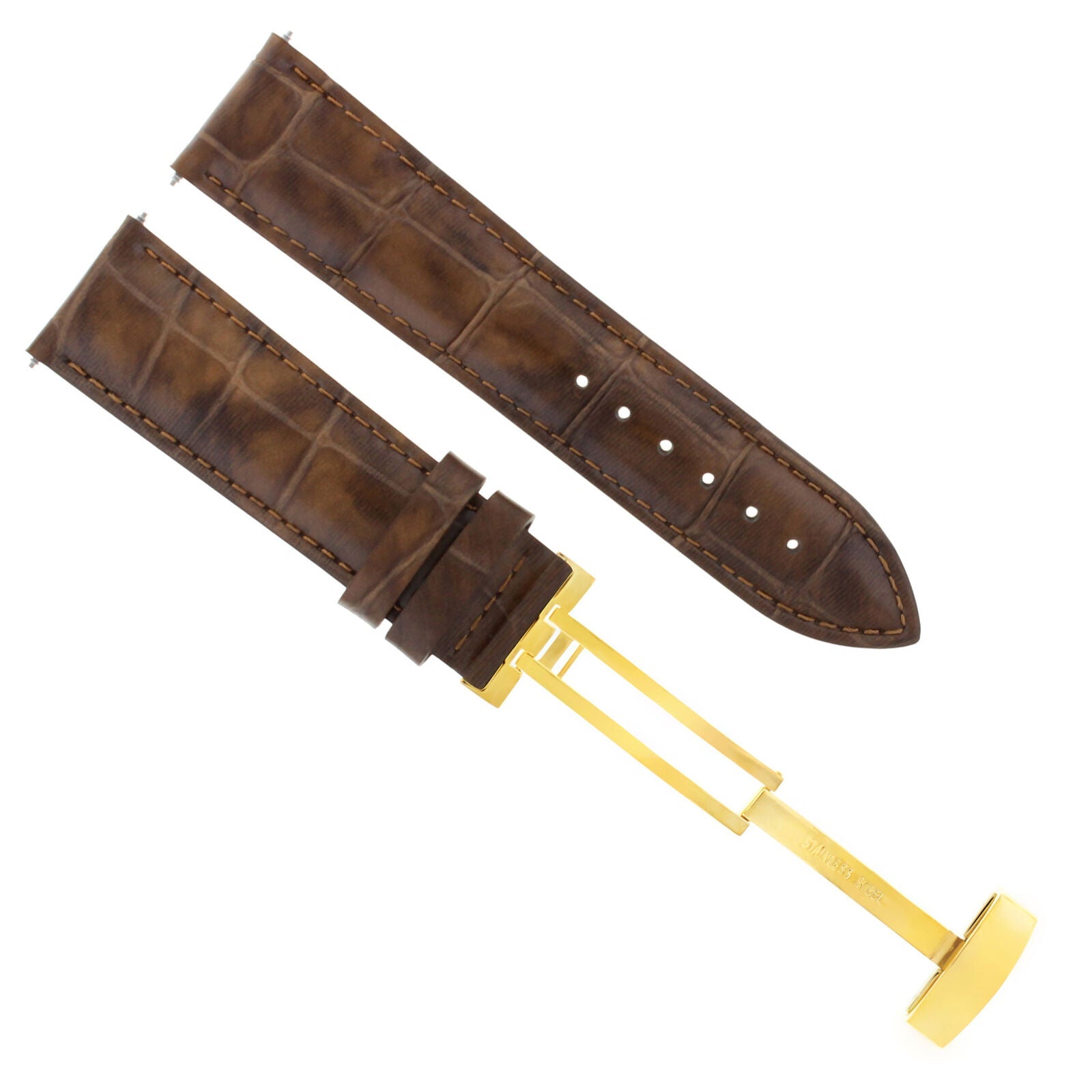 LEATHER WATCH STRAP BAND DEPLOYMENT CLASP FOR BREITLING GOLD 23MM