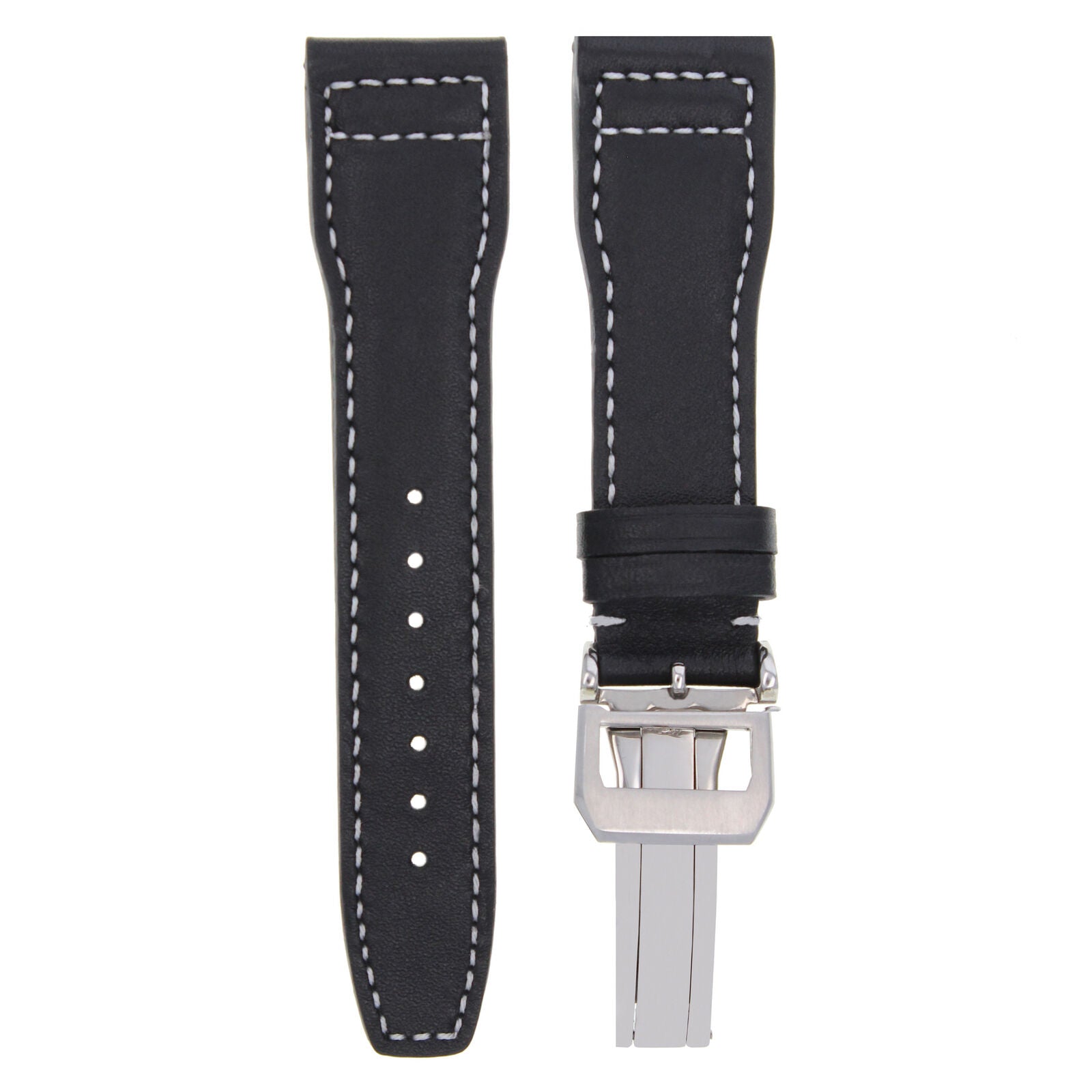 22MM CALF LEATHER WATCH STRAP BAND CLASP FOR IWC PILOT PORTUGUESE TOP GUN BLACK