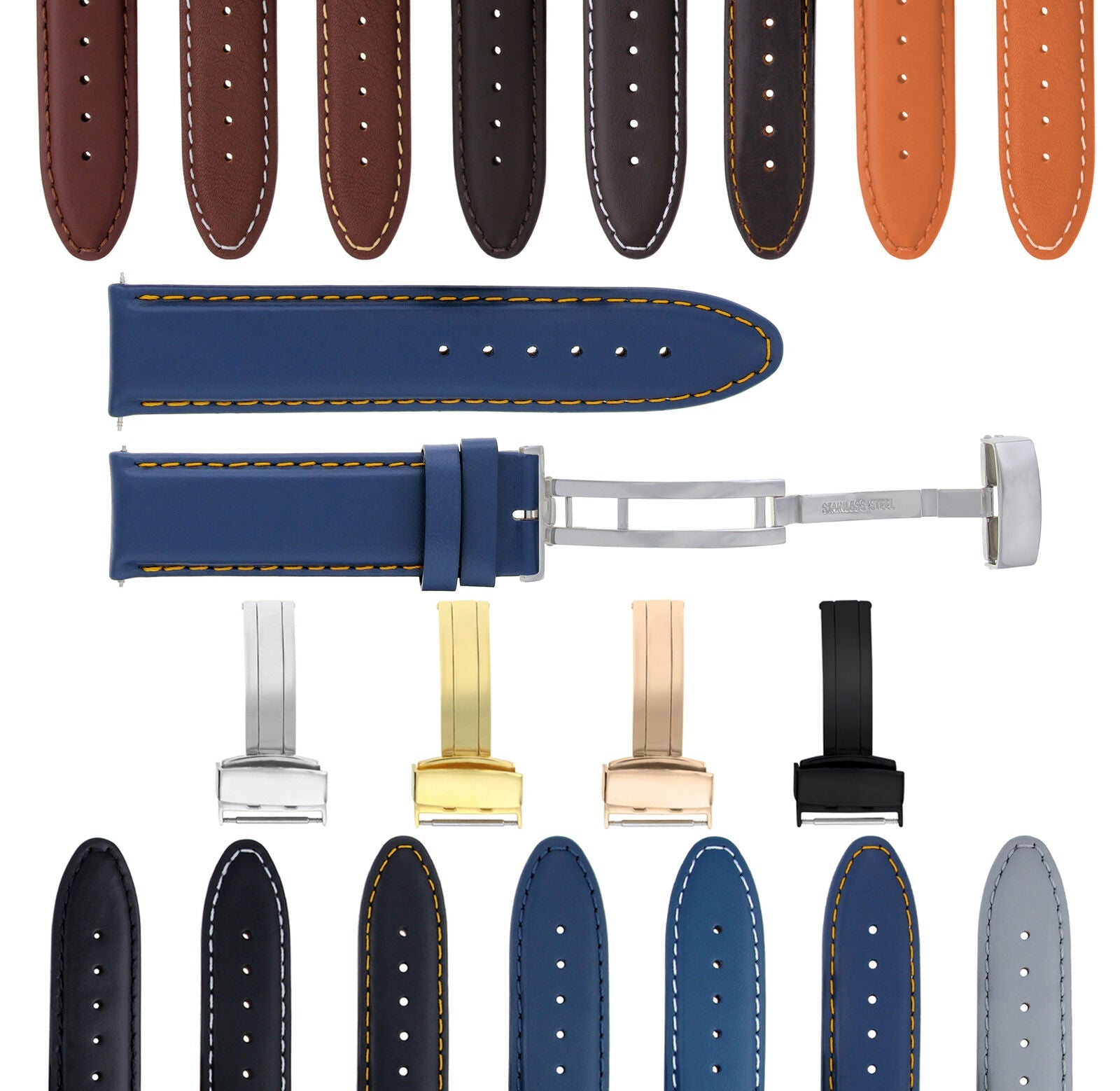 LEATHER BAND STRAP SMOOTH CLASP FOR CORUM ADMIRAL CUP - 24MM