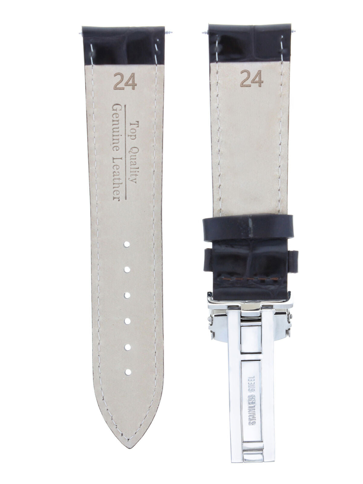 24MM LEATHER BAND STRAP FOR OMEGA  DEPLOYMENT CLASP DARK BROWN WS