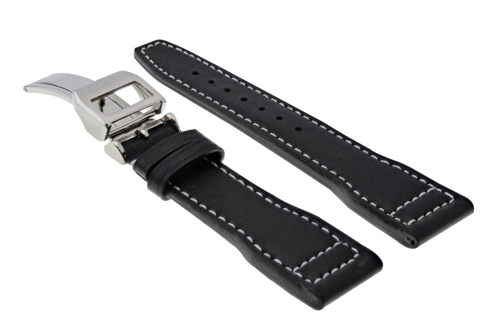 22MM CALF LEATHER WATCH STRAP BAND CLASP FOR IWC PILOT PORTUGUESE TOP GUN BLACK