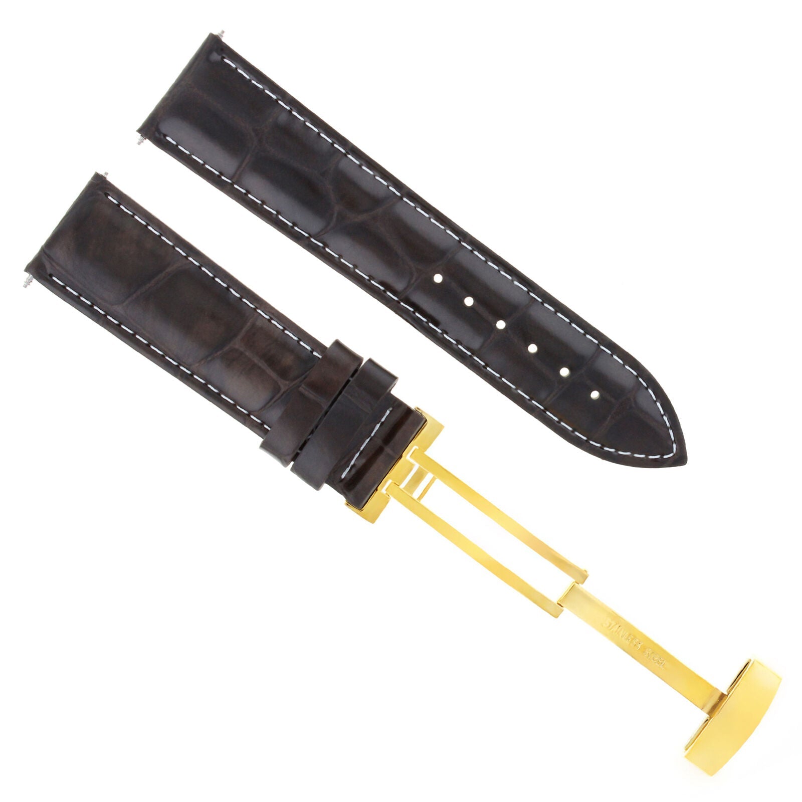 LEATHER WATCH STRAP BAND DEPLOYMENT CLASP FOR BREITLING GOLD 23MM