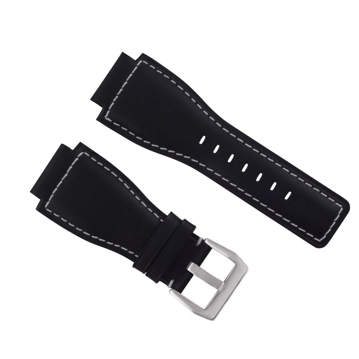 24MM SMOOTH LEATHER WATCH BAND STRAP FOR BELL ROSS BR-01-BR-03 SILVER BUCKLE