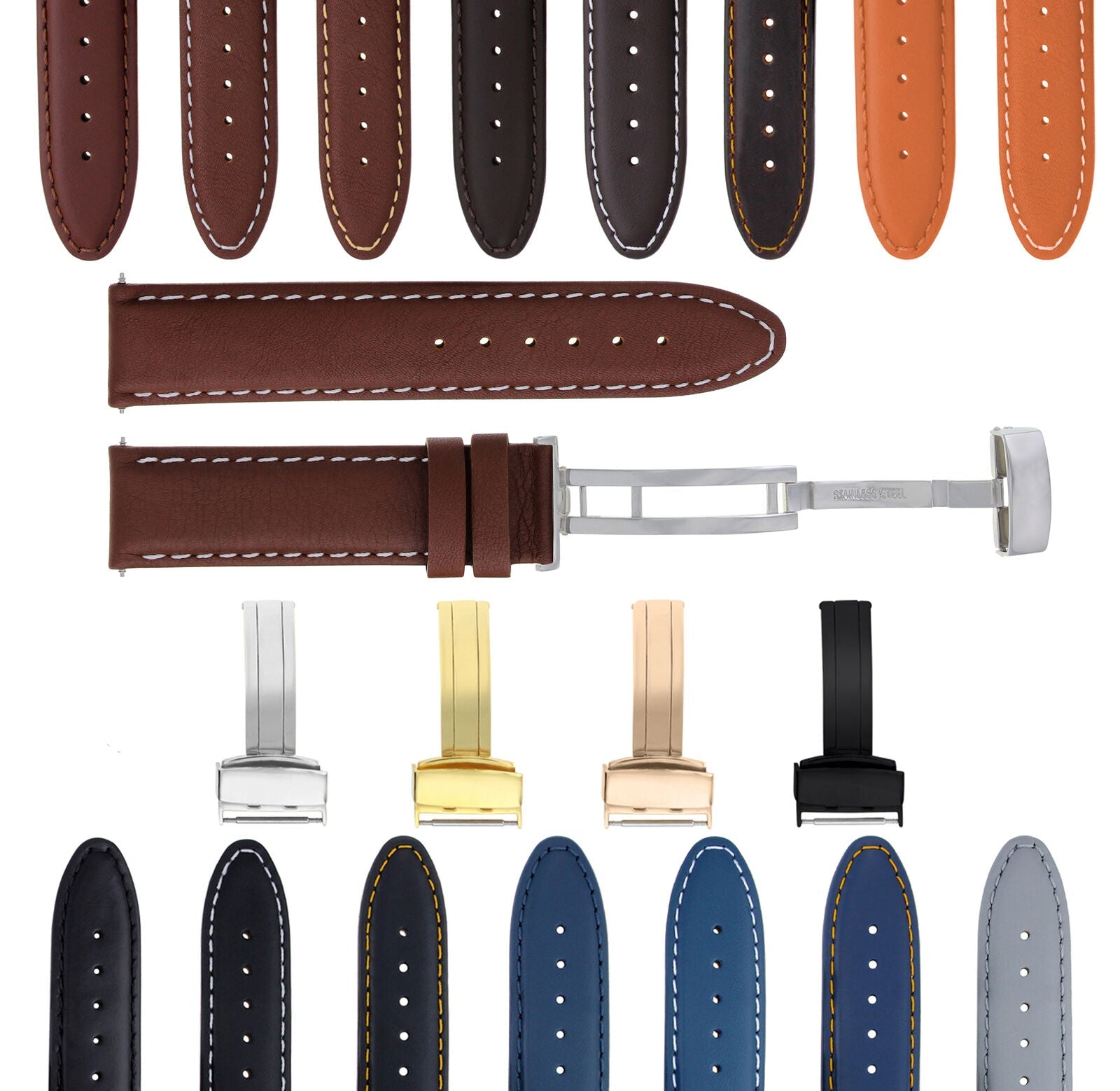 LEATHER BAND SMOOTH STRAP CLASP FOR TISSOT PRC200 PRS200 - 22MM