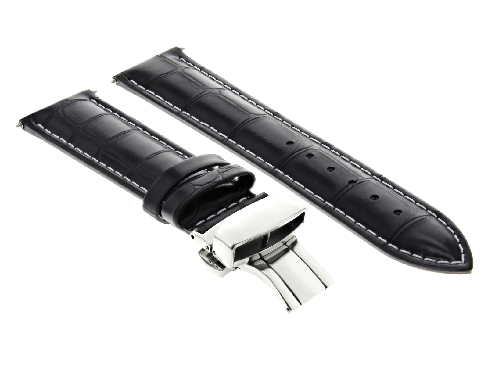 19MM LEATHER BAND STRAP DEPLOYMENT BUCKLE CLASP FOR BAUME MERCIER WATCH BLACK WS