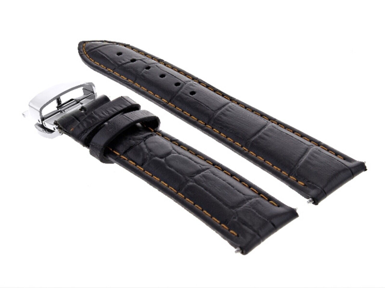 20MM LEATHER WATCH STRAP BAND DEPLOYMENT CLASP BRACELET FOR LONGINES BLACK OS