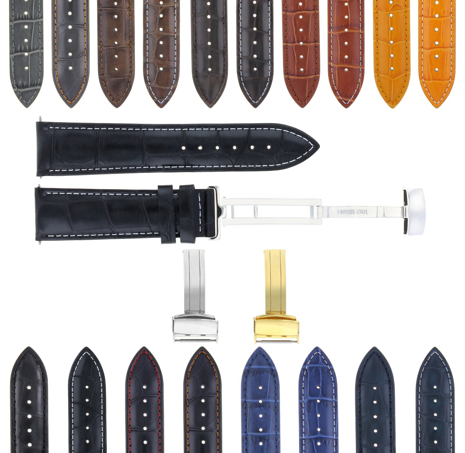 LEATHER BAND STRAP DEPLOYMENT CLASP FOR TISSOT PRC200 20MM