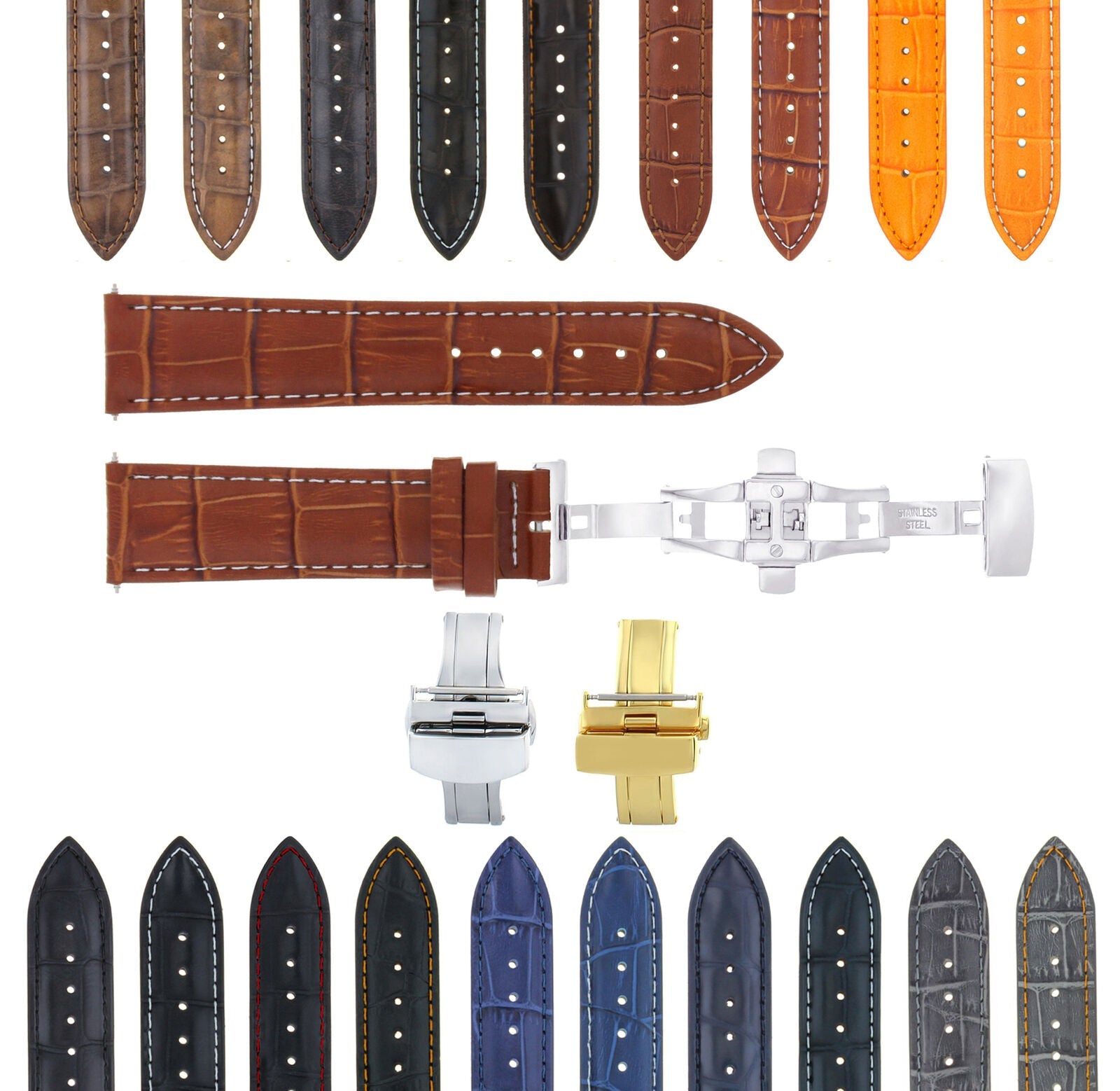 LEATHER WATCH BAND STRAP FOR ANY BRAND DEPLOYMENT CLAS - 21 MM