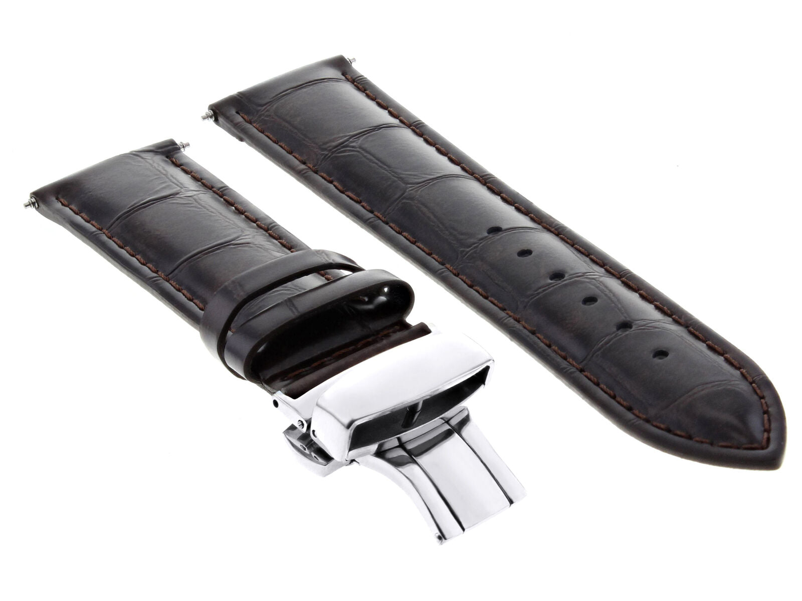 22MM LEATHER WATCH BAND STRAP DEPLOYMENT CLASP BUCKLE FOR BREITLING D/BROWN