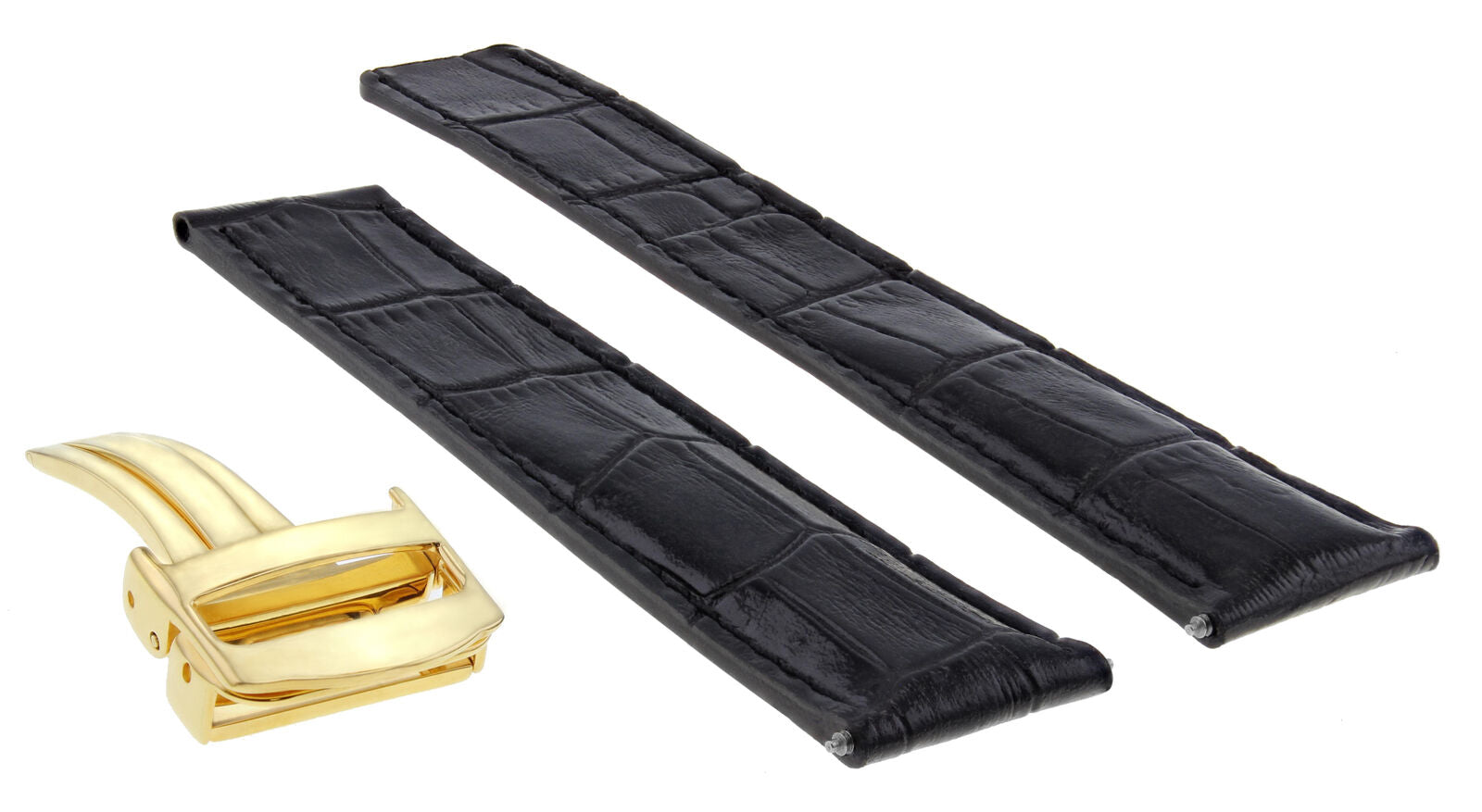 18MM LEATHER STRAP BAND FOR CARTIER TANK FRANCAISE DEPLOYMENT CLASP BLACK GOLD