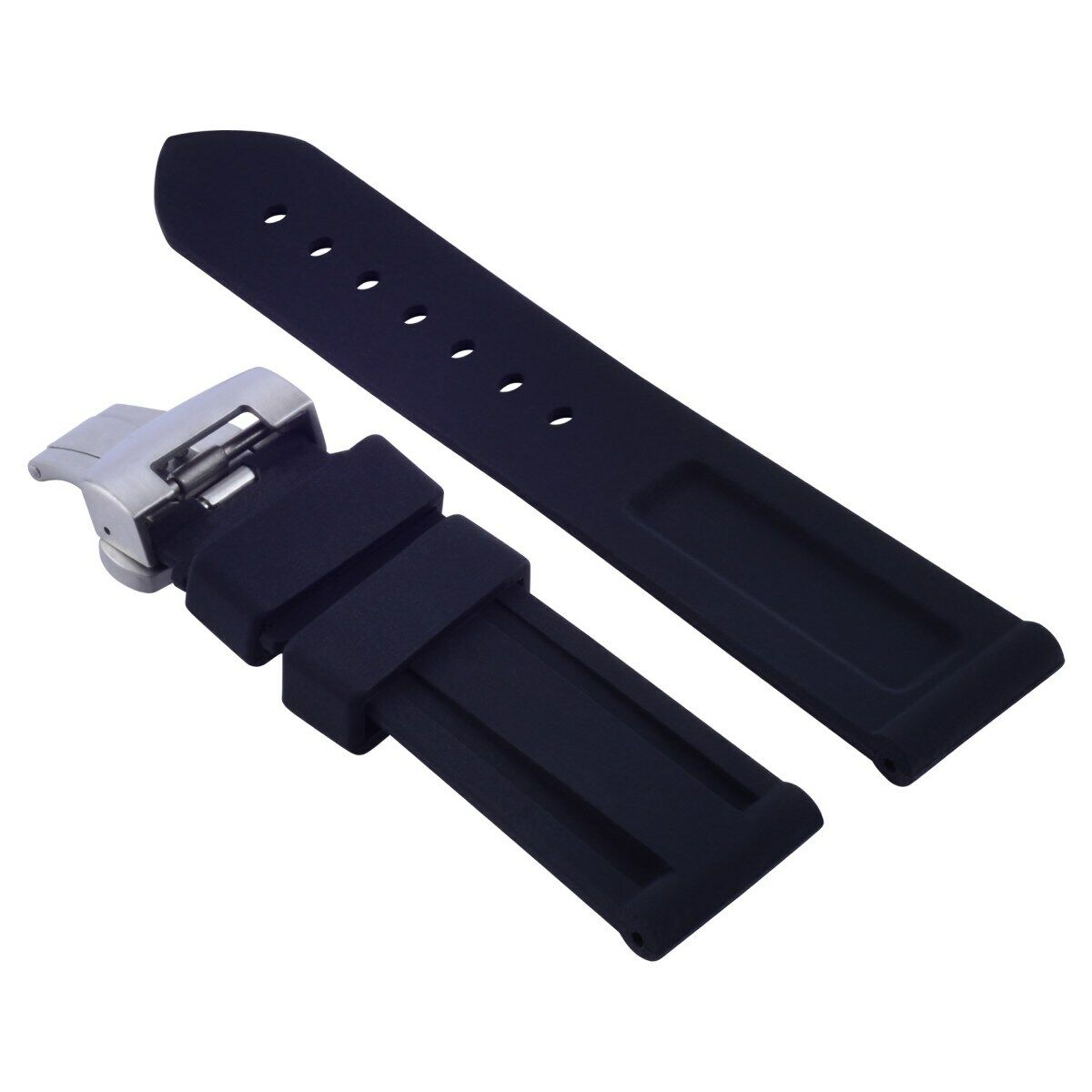 22MM RUBBER DIVER WATCH BAND DEPLOYMENT BUCKLE CLASP FOR 40MM PANERAI BLACK