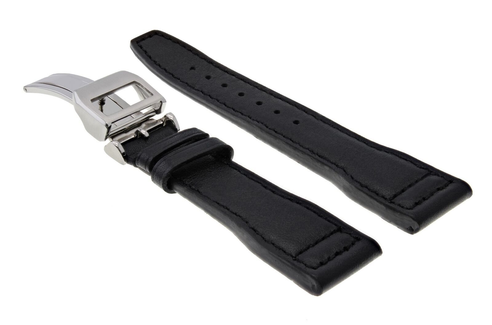 22MM LEATHER WATCH STRAP BAND DEPLOY CLASP FOR IWC PILOT PORTUGUESE WATCH BLACK