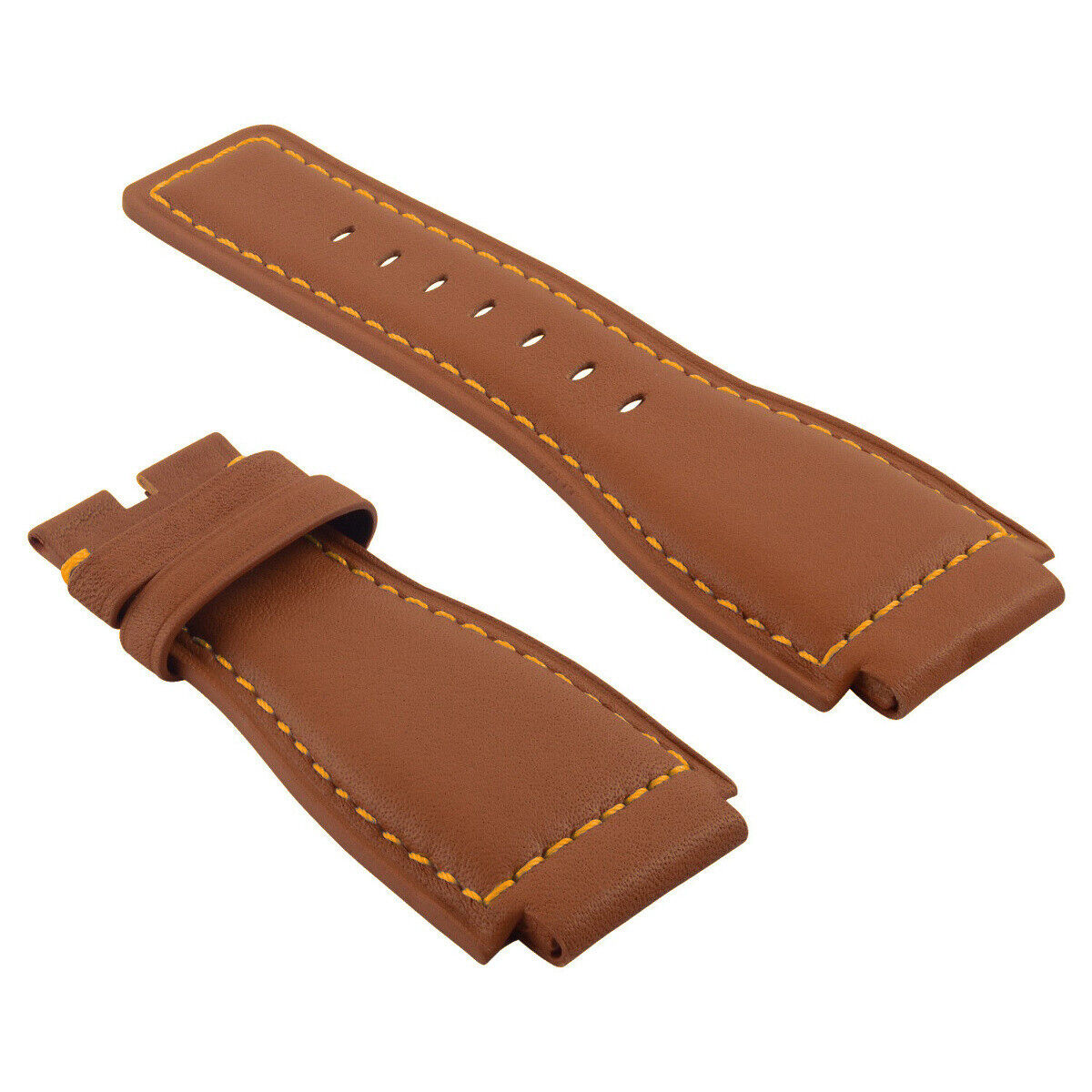 24MM GENUINE LEATHER STRAP SMOOTH BAND FOR BELL & ROSS BR-01-03 TAN ORANGE STIT